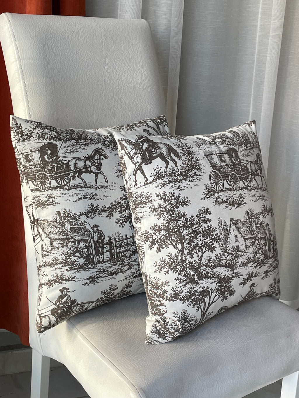 Toile de Jouy 2'li Kırlent Kılıfı Fransız Köylü Desenli