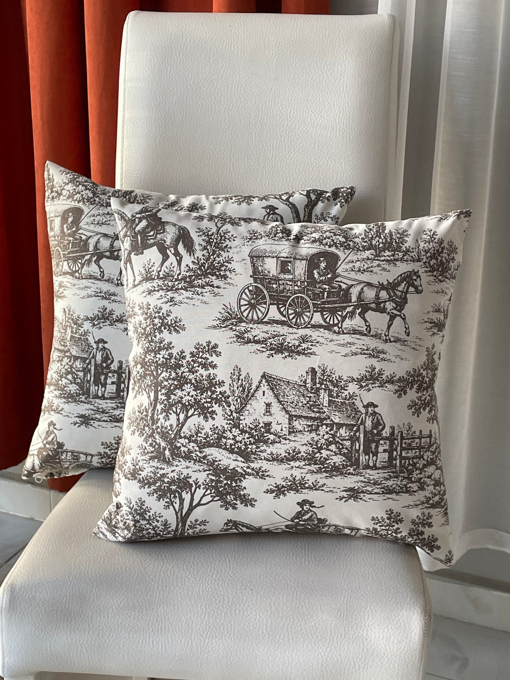 Toile de Jouy 2'li Kırlent Kılıfı Fransız Köylü Desenli